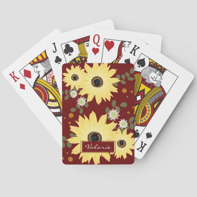 Baraja De Cartas Nombre personalizado de girasoles de otoño (Reverso)