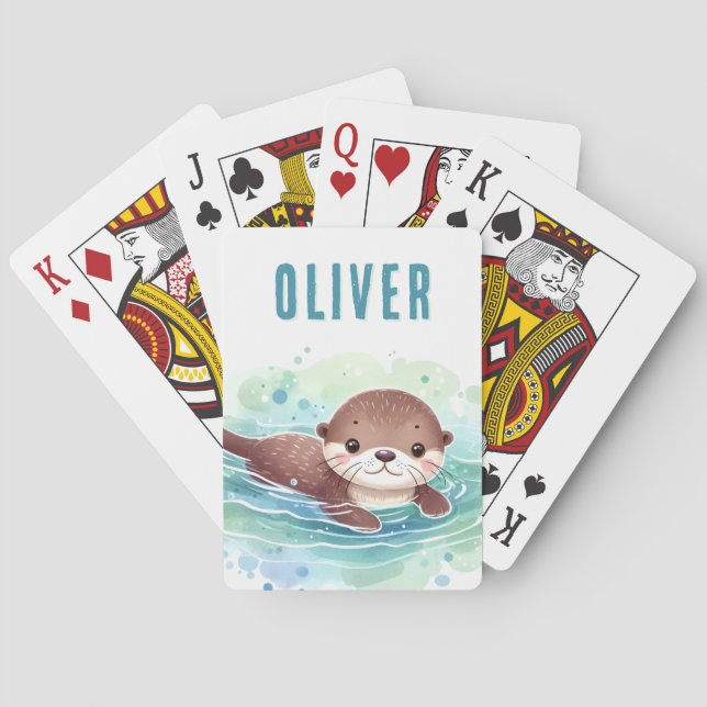 Baraja De Cartas Nombre personalizado de Ilustracion de Otter (Reverso)