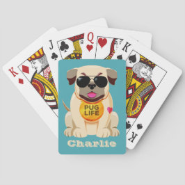 Baraja De Cartas Nombre personalizado de la vida de Pug y tarjetas