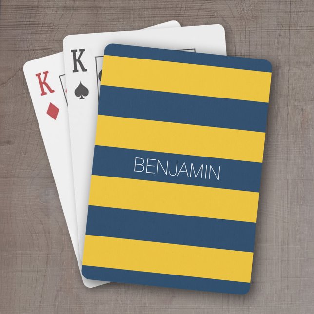 Baraja De Cartas Nombre personalizado de las franjas de rugby amari (Personalized playing cards - sporty, preppy stripe pattern with name. Great gift for the guys!)