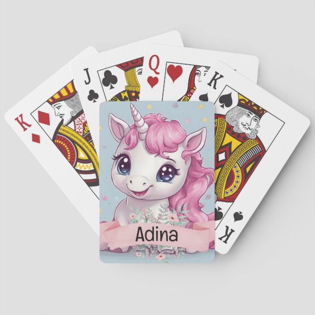Baraja De Cartas Nombre personalizado de Unicornio, bebé rosa mágic (Reverso)