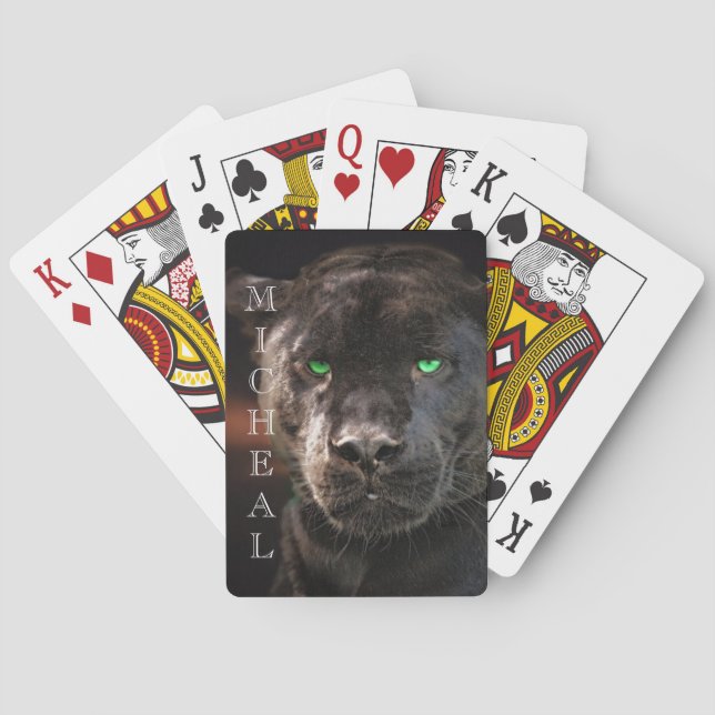 Baraja De Cartas Nombre personalizado del gato grande del leopardo  (Reverso)