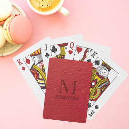 Baraja De Cartas Nombre personalizado del monograma de cuero rojo t