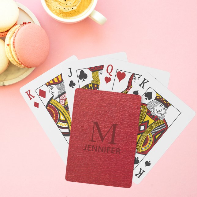 Baraja De Cartas Nombre personalizado del monograma de cuero rojo t (Subido por el creador)