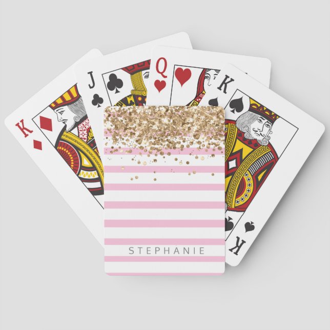 Baraja De Cartas Nombre personalizado del purpurina de oro de banda (Reverso)
