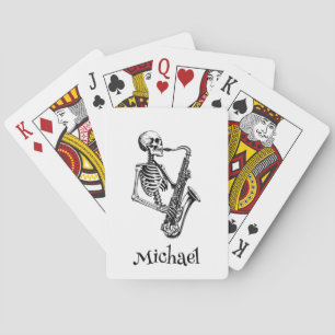 Baraja De Cartas Nombre Personalizado Esqueleto Saxofón Amante de l