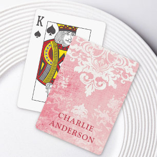 Baraja De Cartas Nombre personalizado floral adamascado rosa