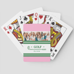Baraja De Cartas Nombre personalizado Foto de amante del golf rosa 
