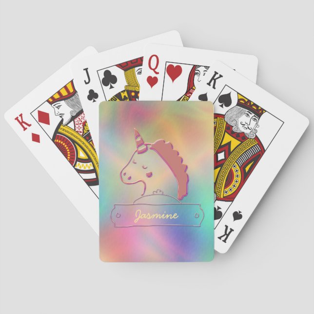 Baraja De Cartas Nombre personalizado holográfico de unicornio 3D   (Reverso)