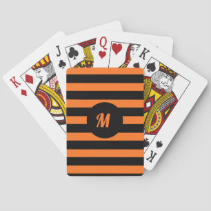 Baraja De Cartas Nombre personalizado inicial rayas negras y naranj