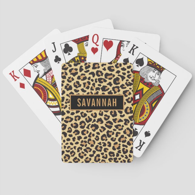 Baraja De Cartas Nombre personalizado Leopardo Patrón de impresión  (Reverso)