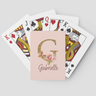 Baraja De Cartas Nombre personalizado letra G hoja de oro rosa rosa