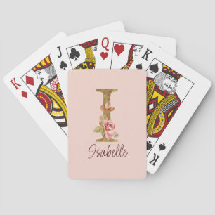 Baraja De Cartas Nombre personalizado letra I Lámina de oro rosas r