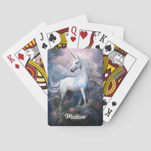 Baraja De Cartas Nombre personalizado lindo unicornio (Reverso)