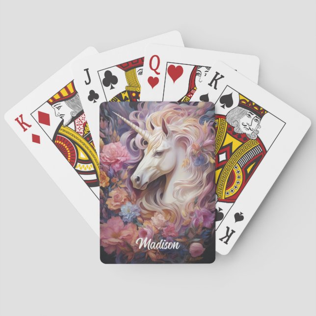 Baraja De Cartas Nombre personalizado lindo unicornio (Reverso)