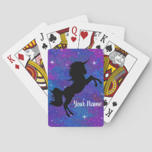 Baraja De Cartas Nombre Personalizado Lindo Unicornio Negro/Púrpura