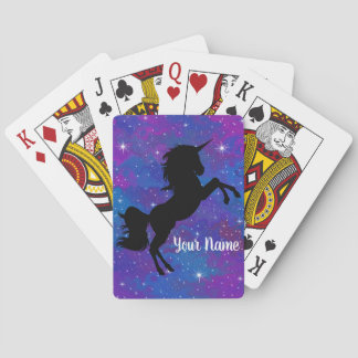 Baraja De Cartas Nombre Personalizado Lindo Unicornio Negro/Púrpura