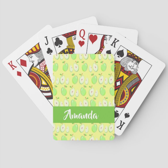 Baraja De Cartas Nombre personalizado manzanas verdes amarillas (Reverso)