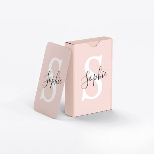 Baraja De Cartas Nombre personalizado moderno Monograma Pastel rosa