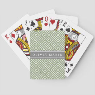 Baraja De Cartas Nombre personalizado Patrón de clave verde griega