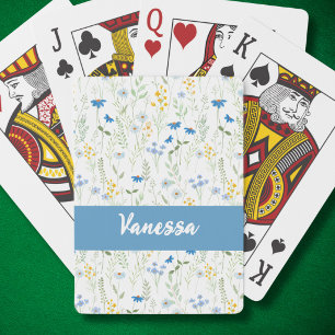 Baraja De Cartas Nombre personalizado patrón de flor silvestre acua