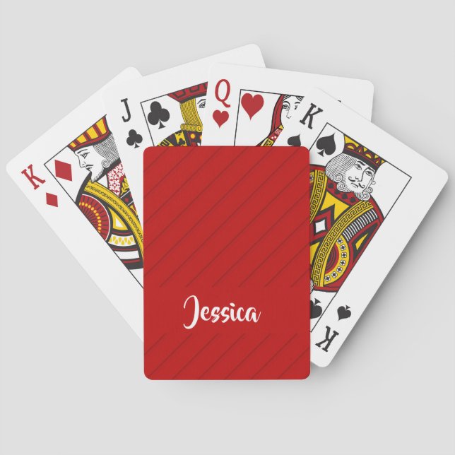 Baraja De Cartas Nombre personalizado plástico diagonal rojo textur (Reverso)