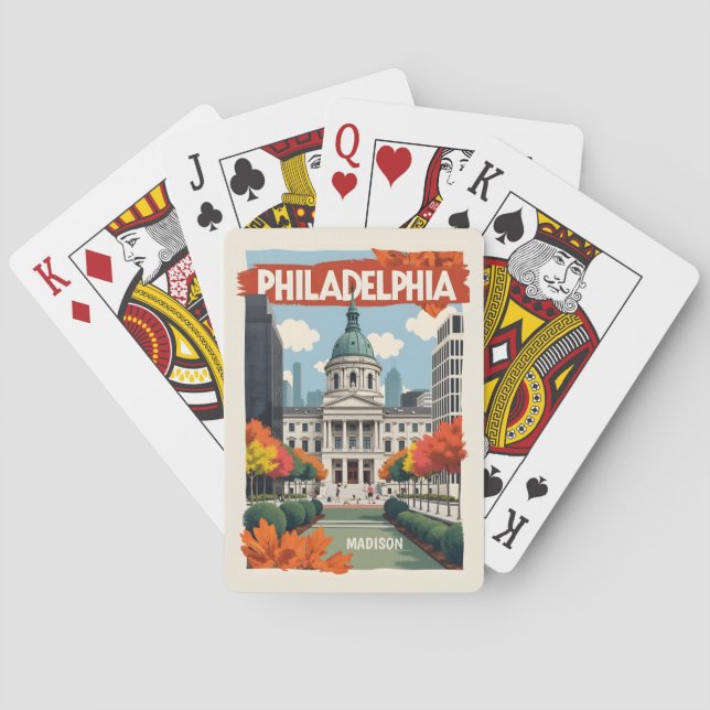 Baraja De Cartas Nombre personalizado Retro Filadelfia (Reverso)