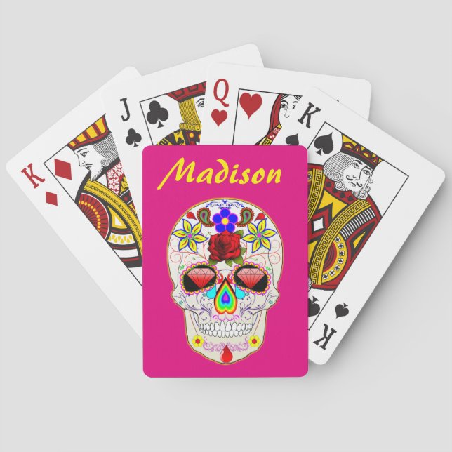 Baraja De Cartas Nombre personalizado rosa Sugar Skull Arte Mexican (Reverso)