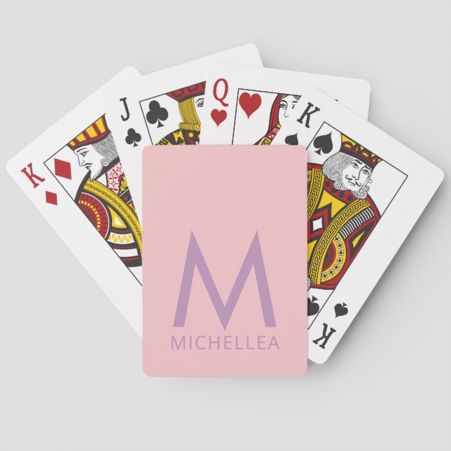 Baraja De Cartas Nombre personalizado rosa y morado + monograma (Reverso)