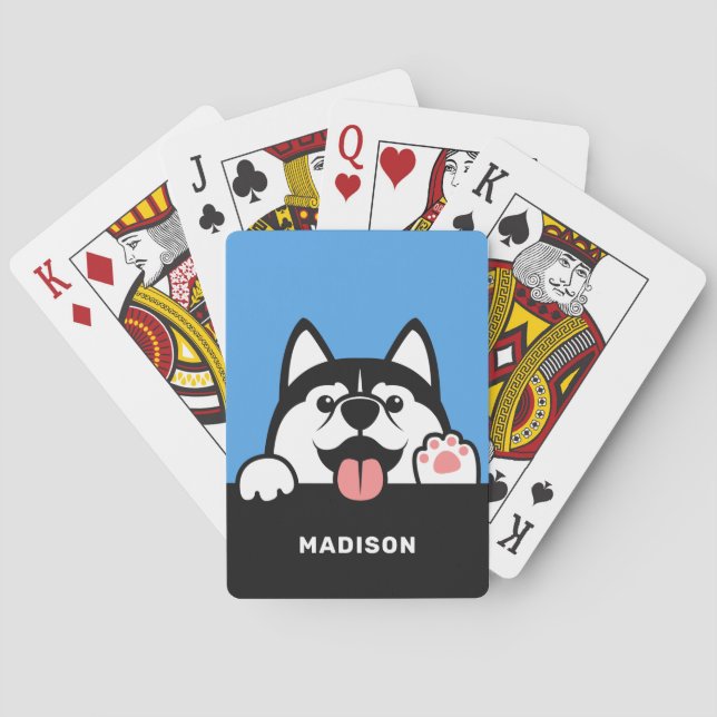 Baraja De Cartas Nombre personalizado Siberian Husky cutto (Reverso)