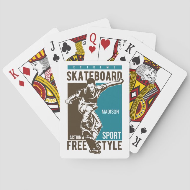 Baraja De Cartas Nombre personalizado Skateboarding (Reverso)