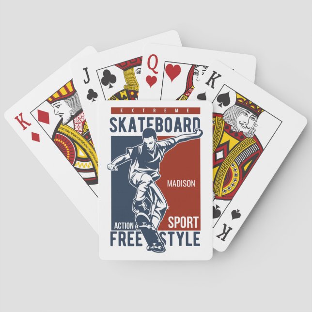 Baraja De Cartas Nombre personalizado Skateboarding (Reverso)
