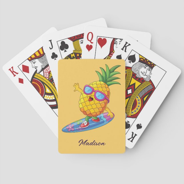 Baraja De Cartas Nombre personalizado Surfing Pineapple (Reverso)