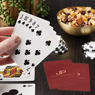 Baraja De Cartas Nombre Personalizado Texto Monograma Rojo Marrón A