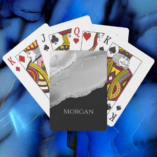 Baraja De Cartas Nombre plateado, Purpurina y edad en negro