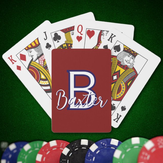 Baraja De Cartas Nombre rojo y azul y monograma personalizado (Red White & Blue Name and Monogram Personalized Poker Cards
)