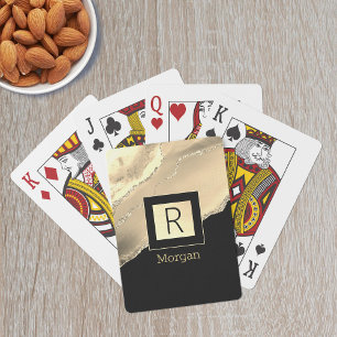 Baraja De Cartas Nombre y monograma, caja negra y dorada, ágata dor