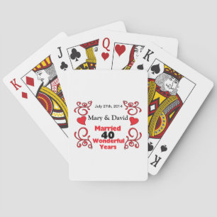 Baraja De Cartas Nómina y Corazones Rojos y Fecha 40 Aniversario