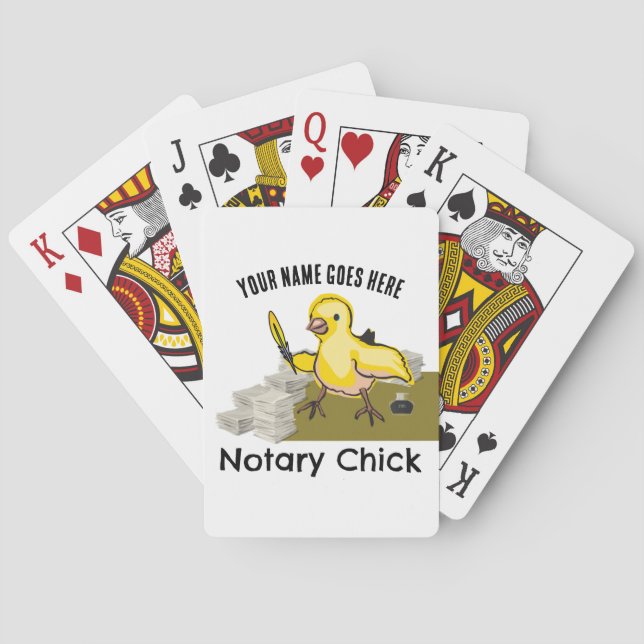 Baraja De Cartas Notary Chick Yellow Feather Quill Nombre personali (Reverso)