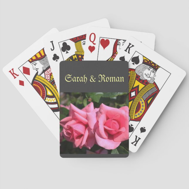 Baraja De Cartas novia y novio rosas rosados calientes boda (Reverso)