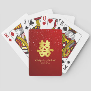 Baraja De Cartas Nube de nieve de boda china roja doble felicidad