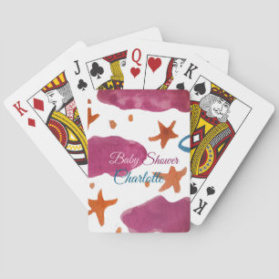 Baraja De Cartas Nubes azules rosadas, ducha de bebé, añada el nomb