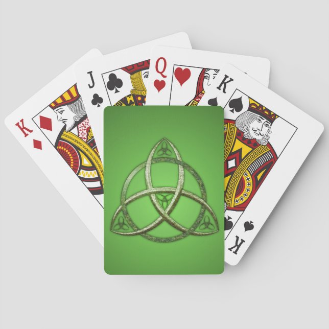Baraja De Cartas Nudo céltico verde de la trinidad (Reverso)