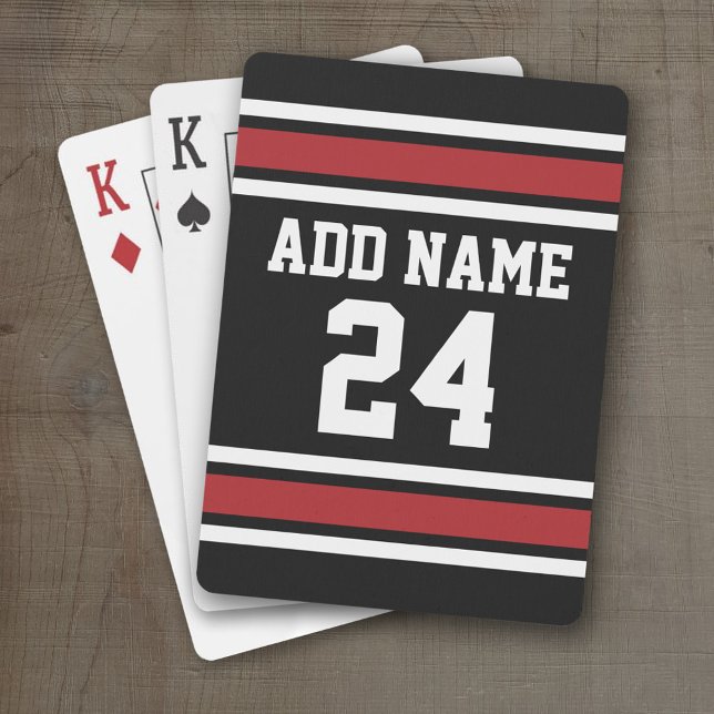 Baraja De Cartas Número de nombre personalizado de Black and Red Sp (Personalized Playing Cards - Sports Jersey Design)