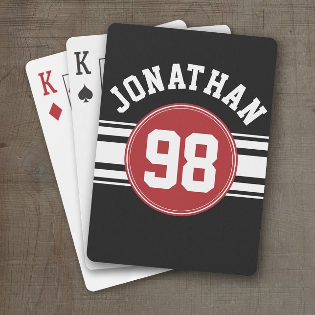 Baraja De Cartas Número de nombre personalizado de Black and Red Sp (Personalized Playing Cards - Sports Jersey Design)