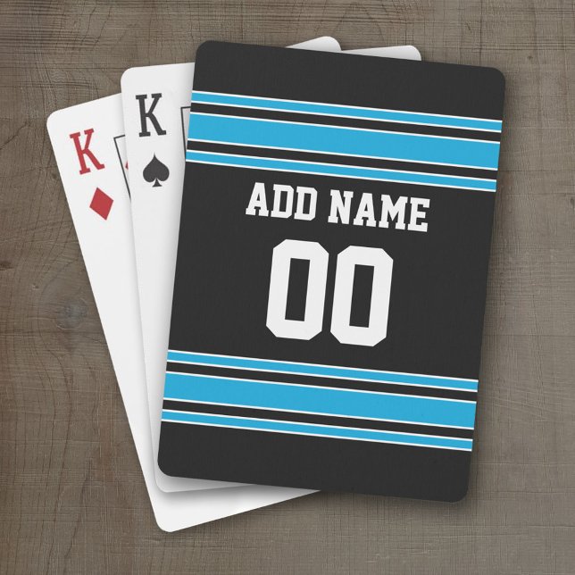 Baraja De Cartas Número de nombre personalizado de Jersey de Black  (Personalized Playing Cards - Sporty Stripes)