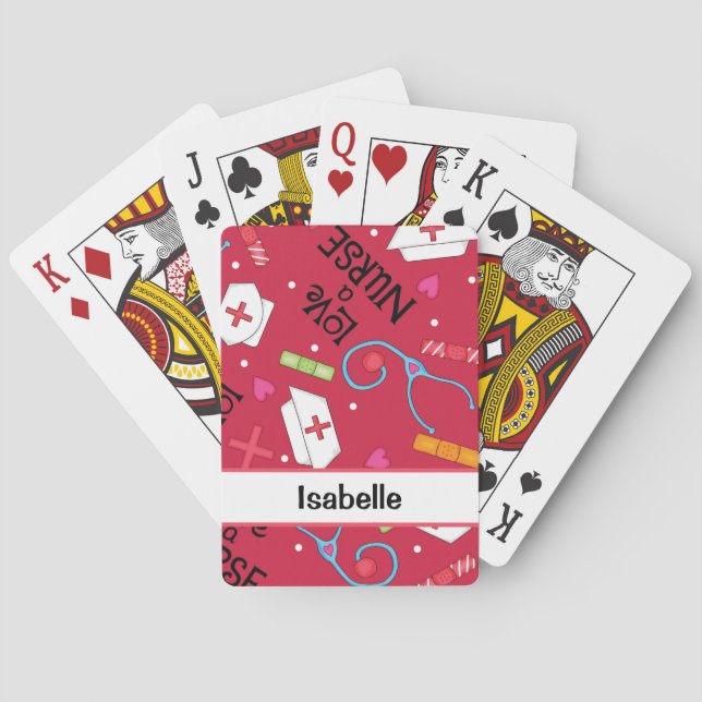 Baraja De Cartas Nurse Whimsy Medical Art Red Name Personalized (Reverso)