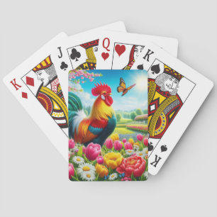 Baraja De Cartas Obra de arte de gallos/gallos/gallinas con flores/