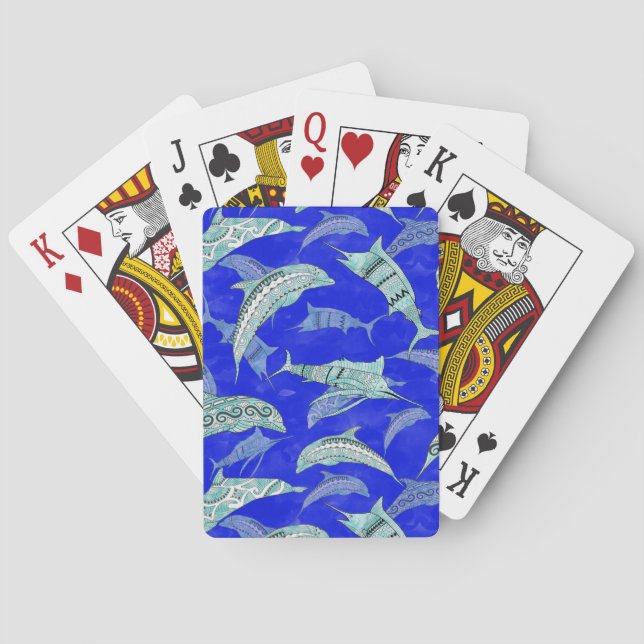 Baraja De Cartas Ocean Blue Marine Animals Dolphins Marlins (Reverso)