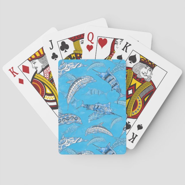 Baraja De Cartas Ocean Marine Animals Dolphins Marlins (Reverso)